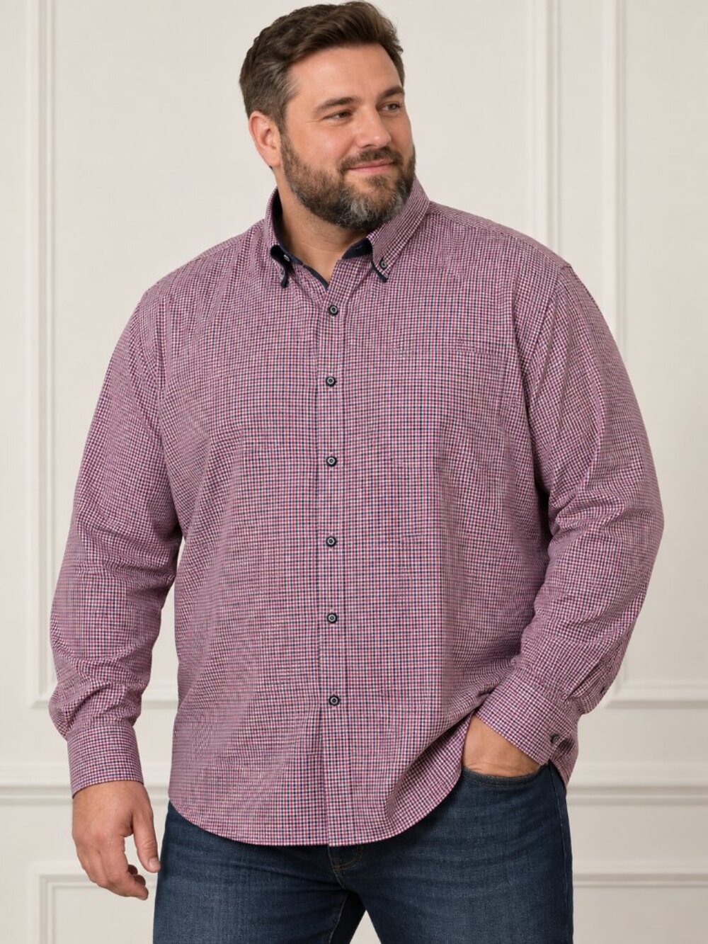 SPEED A Mens 3XL Red Navy Plaid 100% Cotton Slim Fit Button Down Shirt